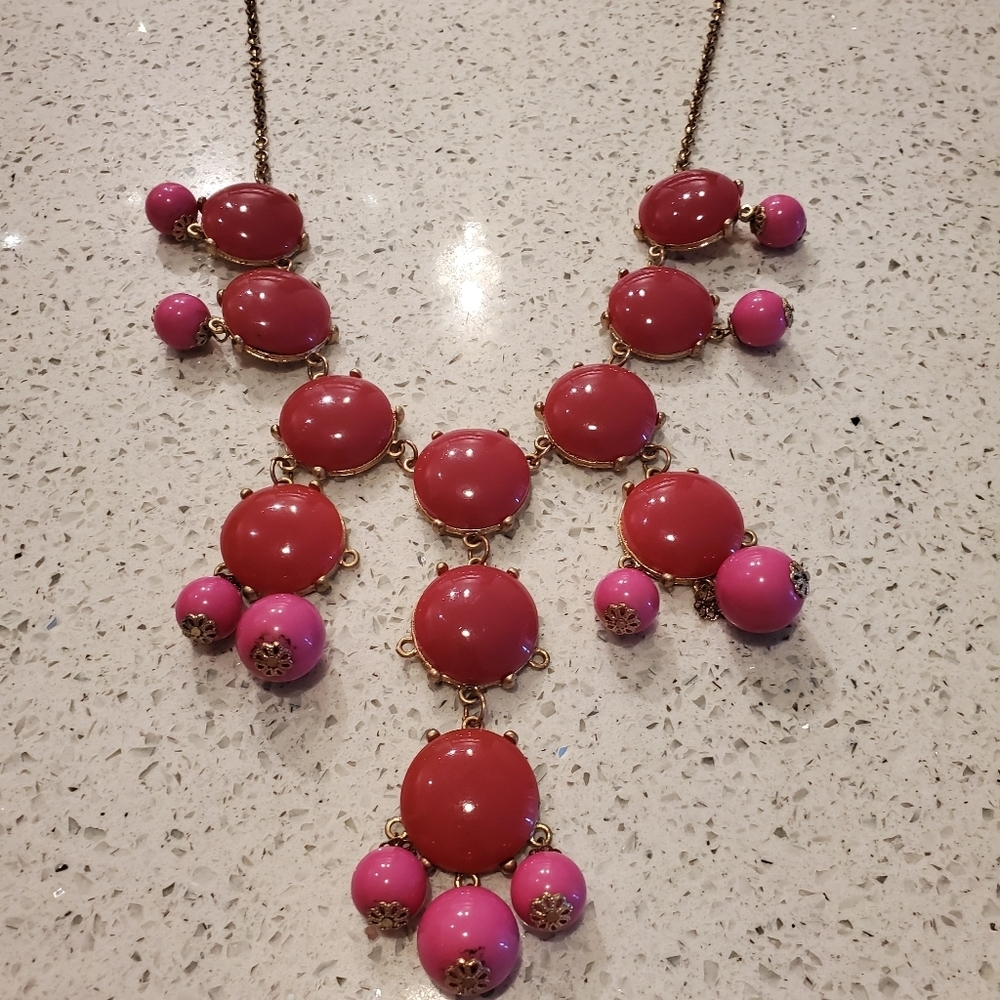 Magenta Pink Bubble Statement Necklace Long Preppy Casual Work Boho Colorful Y2K